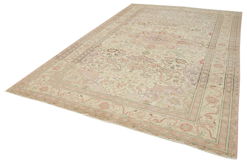 Kayseri Vintage Bej Eskitme Pamuk Yün El Dokuma Halısı 237x370 Agacan