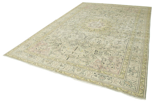 Kayseri Vintage Bej Eskitme Pamuk Yün El Dokuma Halısı 242x364 Agacan