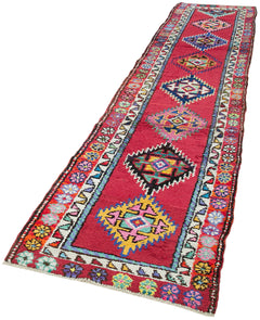 Vintage Herki Kırmızı Eskitme Pamuk Yün El Dokuma Halısı 87x395 Agacan