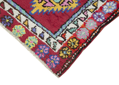 Vintage Herki Kırmızı Eskitme Pamuk Yün El Dokuma Halısı 87x395 Agacan