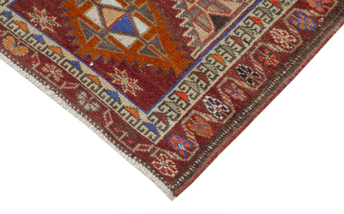 Vintage Herki Kırmızı Eskitme Pamuk Yün El Dokuma Halısı 85x345 Agacan