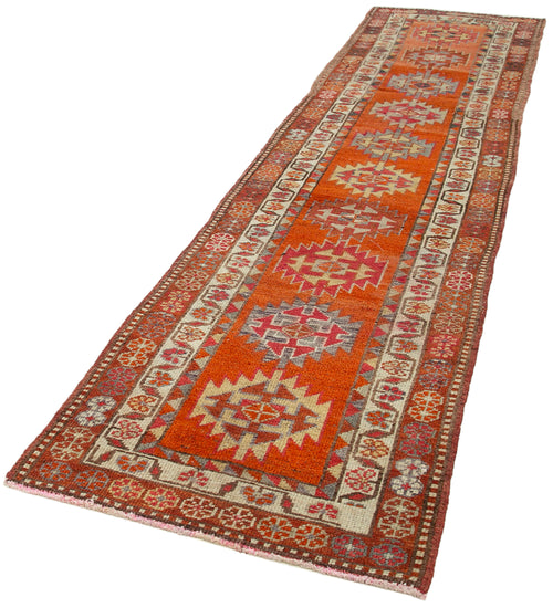 Vintage Herki Kırmızı Eskitme Pamuk Yün El Dokuma Halısı 93x374 Agacan