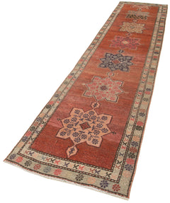 Vintage Herki Kahverengi Eskitme Pamuk Yün El Dokuma Halısı 82x383 Agacan