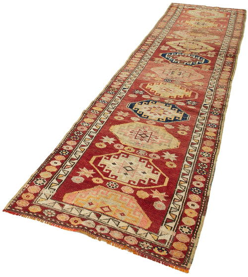 Vintage Herki Kırmızı Eskitme Pamuk Yün El Dokuma Halısı 89x384 Agacan