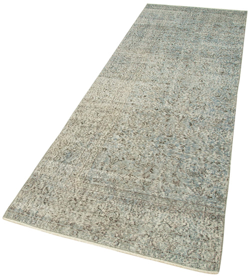 Overdyed Vintage Mavi Eskitme Pamuk Yün El Dokuma Halısı 91x288 Agacan