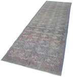 Overdyed Vintage Mavi Eskitme Pamuk Yün El Dokuma Halısı 98x339 Agacan