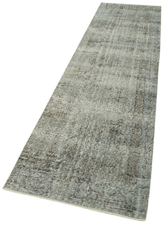 Overdyed Vintage Mavi Eskitme Pamuk Yün El Dokuma Halısı 80x322 Agacan