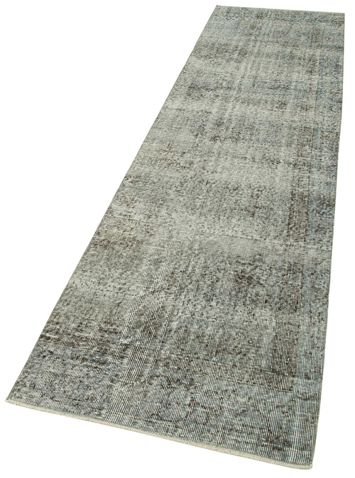 Overdyed Vintage Mavi Eskitme Pamuk Yün El Dokuma Halısı 80x322 Agacan