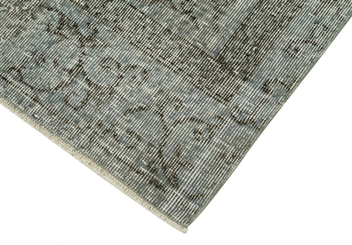Overdyed Vintage Mavi Eskitme Pamuk Yün El Dokuma Halısı 80x322 Agacan