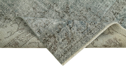 Overdyed Vintage Mavi Eskitme Pamuk Yün El Dokuma Halısı 80x322 Agacan