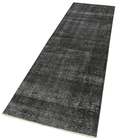 Overdyed Vintage Siyah Eskitme Pamuk Yün El Dokuma Halısı 80x298 Agacan