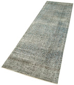 Overdyed Vintage Mavi Eskitme Pamuk Yün El Dokuma Halısı 80x299 Agacan