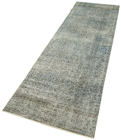 Overdyed Vintage Mavi Eskitme Pamuk Yün El Dokuma Halısı 80x299 Agacan