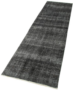 Overdyed Vintage Siyah Eskitme Pamuk Yün El Dokuma Halısı 81x295 Agacan