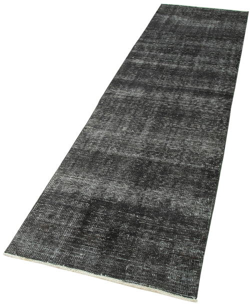 Overdyed Vintage Siyah Eskitme Pamuk Yün El Dokuma Halısı 81x295 Agacan