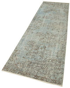 Overdyed Vintage Mavi Eskitme Pamuk Yün El Dokuma Halısı 86x311 Agacan