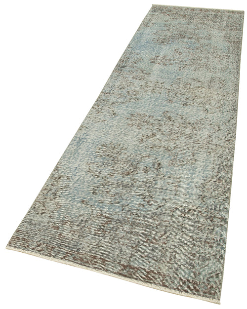 Overdyed Vintage Mavi Eskitme Pamuk Yün El Dokuma Halısı 86x311 Agacan