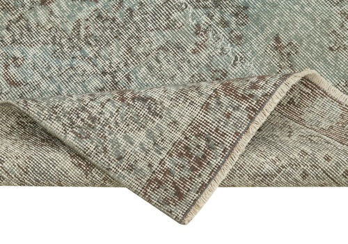 Overdyed Vintage Mavi Eskitme Pamuk Yün El Dokuma Halısı 86x311 Agacan