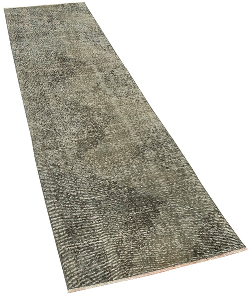 Overdyed Vintage Gri Eskitme Pamuk Yün El Dokuma Halısı 70x291 Agacan