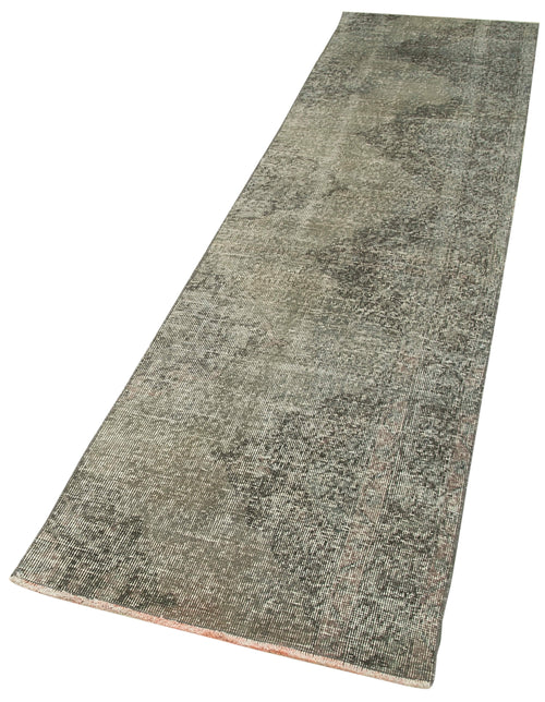 Overdyed Vintage Gri Eskitme Pamuk Yün El Dokuma Halısı 70x291 Agacan
