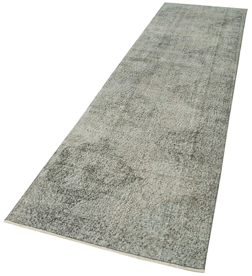Overdyed Vintage Gri Eskitme Pamuk Yün El Dokuma Halısı 91x360 Agacan