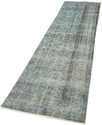 Overdyed Vintage Mavi Eskitme Pamuk Yün El Dokuma Halısı 77x324 Agacan