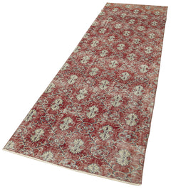 Overdyed Vintage Kırmızı Eskitme Pamuk Yün El Dokuma Halısı 91x326 Agacan