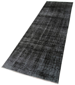 Overdyed Vintage Siyah Eskitme Pamuk Yün El Dokuma Halısı 81x310 Agacan