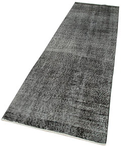 Overdyed Vintage Siyah Eskitme Pamuk Yün El Dokuma Halısı 81x293 Agacan