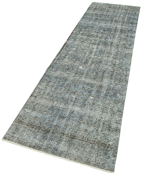 Overdyed Vintage Mavi Eskitme Pamuk Yün El Dokuma Halısı 80x324 Agacan