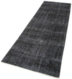 Overdyed Vintage Siyah Eskitme Pamuk Yün El Dokuma Halısı 90x287 Agacan