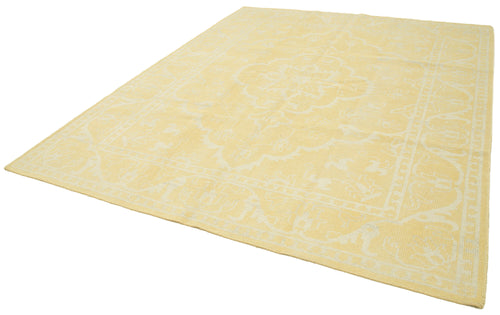 Tebriz Sarı Klasik Pamuk Yün El Dokuma Halısı 243x305 Agacan