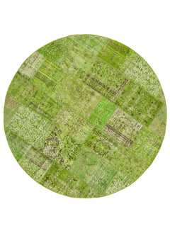 Kırk Yama Yeşil Patchwork Pamuk Yün El Dokuma Halısı 218x218 Agacan
