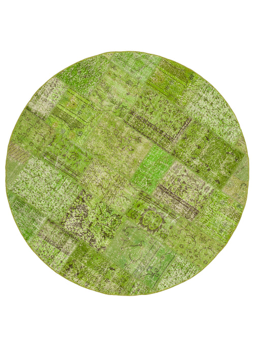 Kırk Yama Yeşil Patchwork Pamuk Yün El Dokuma Halısı 218x218 Agacan