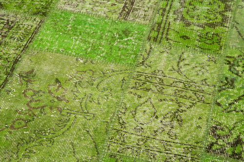 Kırk Yama Yeşil Patchwork Pamuk Yün El Dokuma Halısı 218x218 Agacan