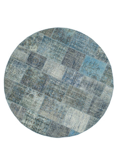 Kırk Yama Mavi Patchwork Pamuk Yün El Dokuma Halısı 217x217 Agacan