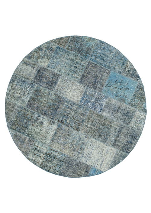 Kırk Yama Mavi Patchwork Pamuk Yün El Dokuma Halısı 217x217 Agacan
