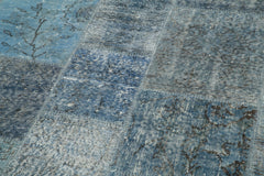 Kırk Yama Mavi Patchwork Pamuk Yün El Dokuma Halısı 217x217 Agacan
