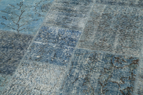 Kırk Yama Mavi Patchwork Pamuk Yün El Dokuma Halısı 217x217 Agacan