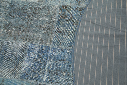 Kırk Yama Mavi Patchwork Pamuk Yün El Dokuma Halısı 217x217 Agacan