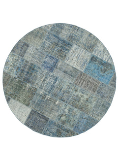Kırk Yama Mavi Patchwork Pamuk Yün El Dokuma Halısı 215x215 Agacan