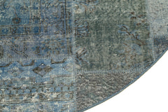 Kırk Yama Mavi Patchwork Pamuk Yün El Dokuma Halısı 215x215 Agacan