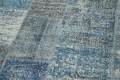 Kırk Yama Mavi Patchwork Pamuk Yün El Dokuma Halısı 215x215 Agacan