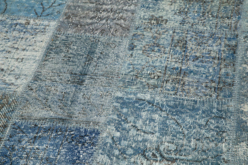 Kırk Yama Mavi Patchwork Pamuk Yün El Dokuma Halısı 215x215 Agacan
