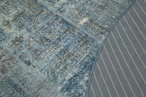 Kırk Yama Mavi Patchwork Pamuk Yün El Dokuma Halısı 215x215 Agacan