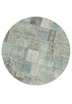 Kırk Yama Mavi Patchwork Pamuk Yün El Dokuma Halısı 217x217 Agacan