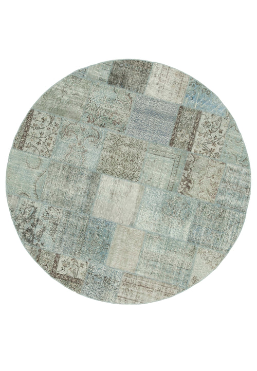Kırk Yama Mavi Patchwork Pamuk Yün El Dokuma Halısı 217x217 Agacan