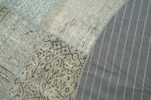 Kırk Yama Mavi Patchwork Pamuk Yün El Dokuma Halısı 217x217 Agacan
