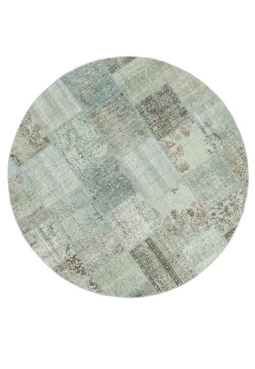 Kırk Yama Mavi Patchwork Pamuk Yün El Dokuma Halısı 217x217 Agacan