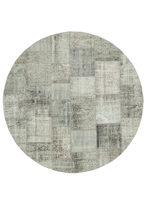Kırk Yama Gri Patchwork Pamuk Yün El Dokuma Halısı 216x216 Agacan